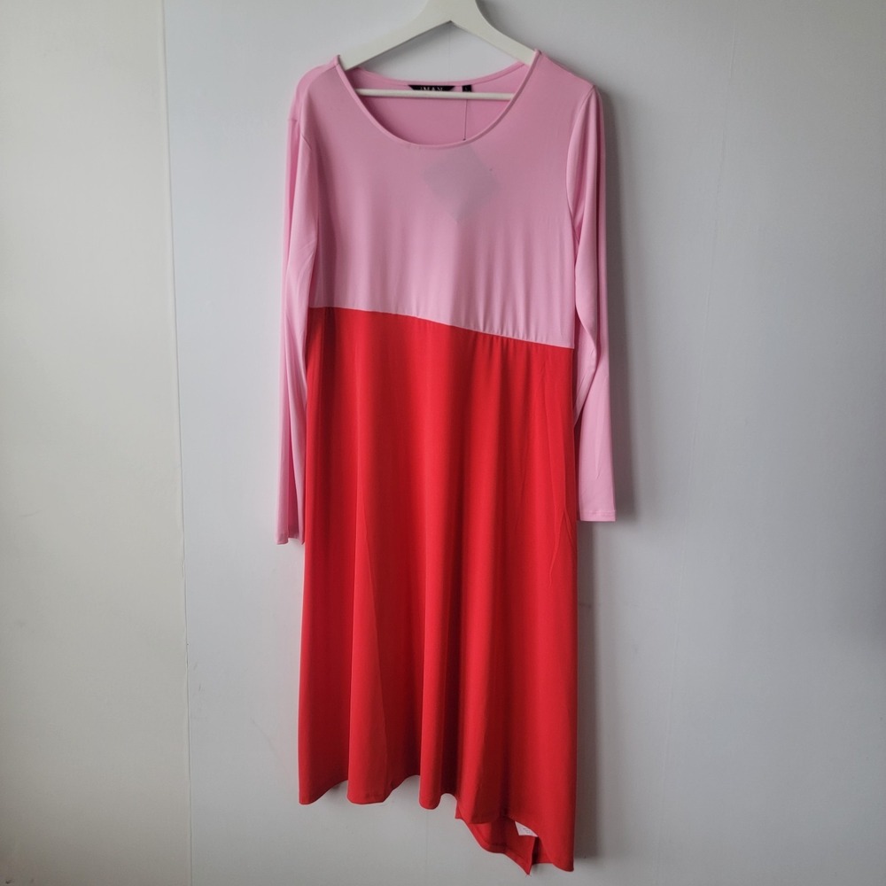 IMAN Global Chic women's Asymmetric Colorblock Knit Dress Size L long sleeve